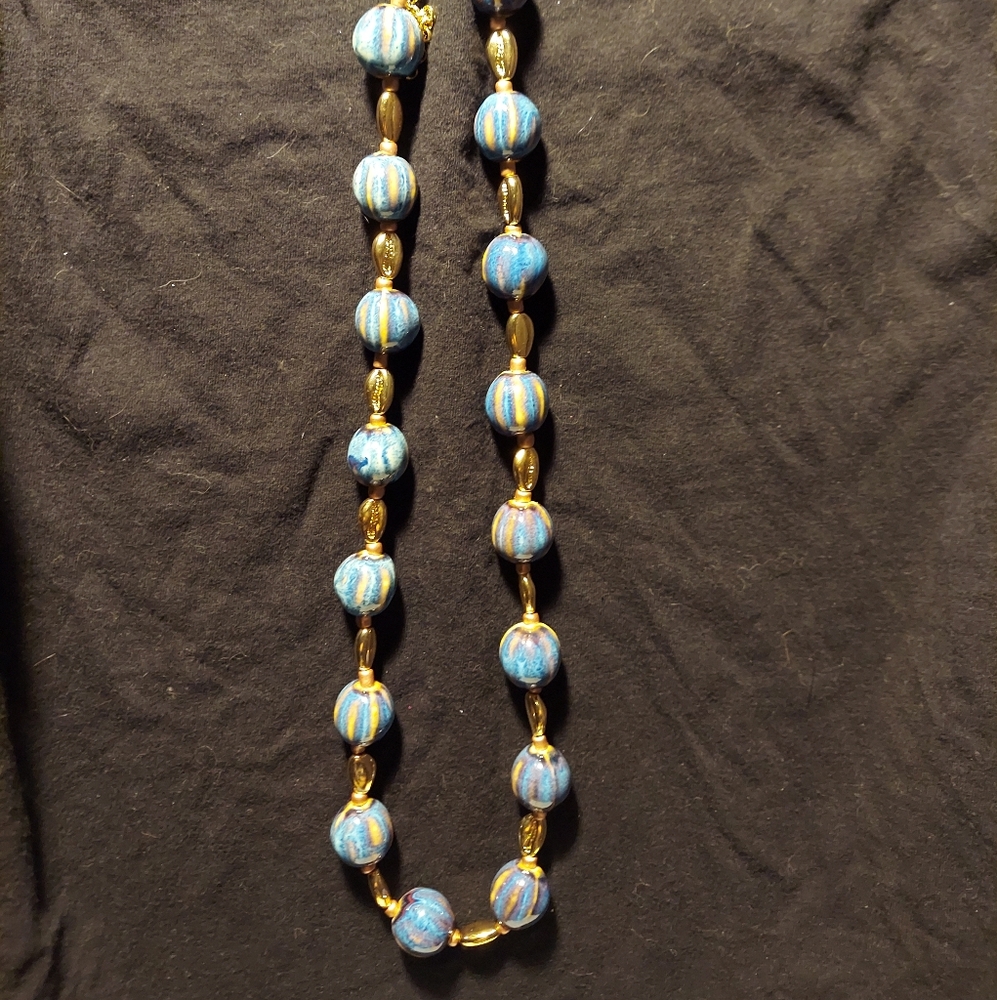 Blue and Gold Beaded Necklace